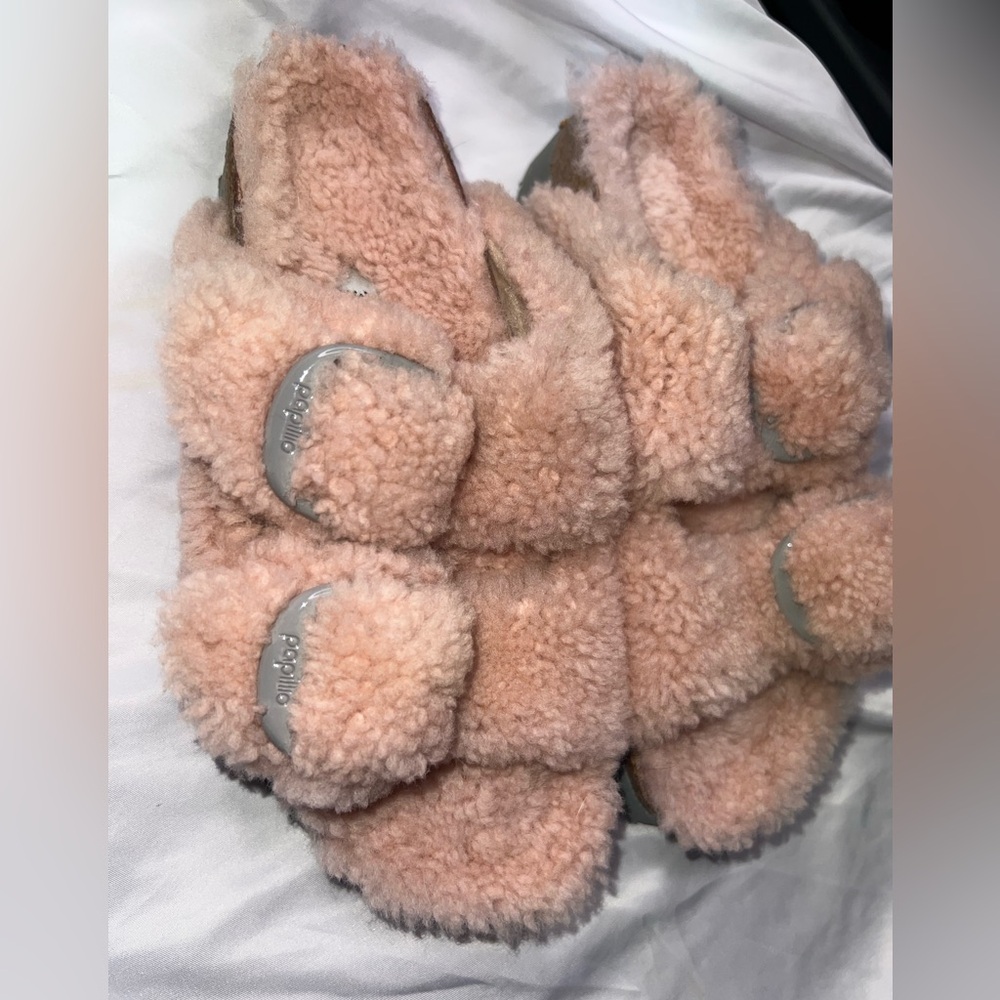New Birkenstock Arizona Papillio Teddy Shearling Sandals Pink Slides size 36